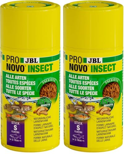JBL PRONOVO Insect Stick, Futter für alle Aquarienfische von 3-10 cm, Fischfutter-Sticks, Klickdosierer, Größe S, 100 ml (Packung mit 2)
