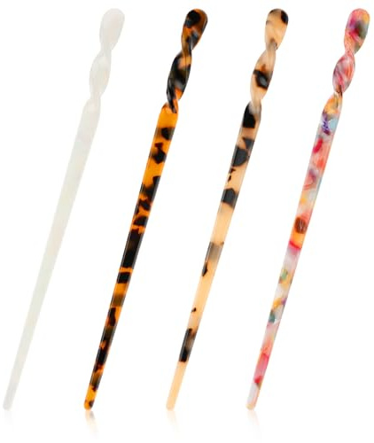 Gjinxi 4 Pcs Chinesische Haarnadel Vintage Frauen Haarstäbchen Chinese Elegant Hair Sticks Haarstab Acetat Haarnadeln Scheibe Haar Essstäbchen Haargabel Retro Haarhalter Haarspangen Zubehör für Damen