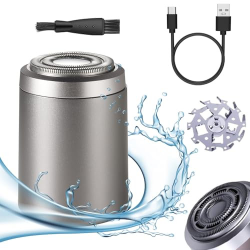 Rasierer Herren Elektrisch, Tragbarer Mini Elektrischer Rasierer Herren, Elektrorasierer Herren 2 in 1 Wasserdicht Kabellos Rotationsrasierer für Gesicht Nass und Trockenrasierer (A#-Silbrig)