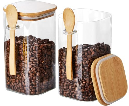 MESNEY Bocaux de conservation hermétiques pour céréales, 1450 ml, verre borosilicate, récipient en verre pour grains de café, farine, sucre, biscuits, pâtes