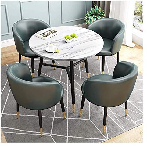 Konferenztisch, kleiner Konferenztisch, runder Tisch mit 4 Stühlen, für Büro, Empfang, Küche, Esszimmer, Meetings und Verhandlungen, 90 cm, schwarzes Stoff/Dunkelgrau