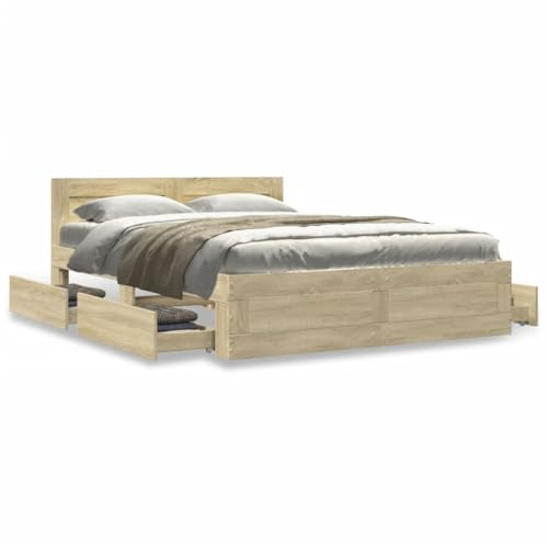 Festnight Bett 120x200 cm mit Stauraum Bettgestell Holz mit Schubladen Holzbett Jugendbett Doppelbett Einzelbetten mit Kopfteil Bettkasten Bettrahmen Schlafzimmer Bett Jugendzimmer