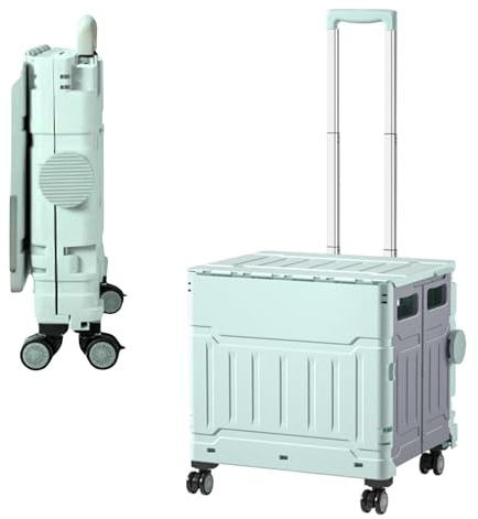 50L Schnell Faltbarer Einkaufstrolley mit Deckel, 4 x 360° Rollen, Hartschale, Verstellbarer Teleskopgriff, Ziehwagen für Einkauf, Markt & Camping, Stabil, Leicht, Montagefrei - Grün