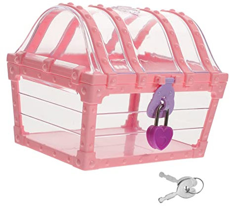 Amosfun Boys and Girls Treasure Chest Toy Storage Box Lock Pink Medium Plastic Locking Chest for Classroom and Party Favors