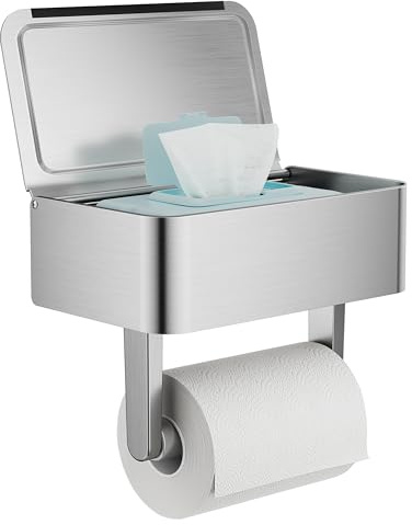 WZRUA Toilettenpapierhalter ohne Bohren, Selbstklebend Toilettenpapierhalter mit Feuchttücherbox, Edelstahl Anti-Fingerabdruck Klorollenhalter Wandmontage für Badezimmer(Silber)