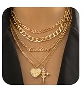 Gold Layered Necklaces for Women Chunky Layered Gold Necklaces Stacked Paperclip Chain Pearl Neck-lace Herringbone Toggle Clasp Choker Trendy Jewelry Gifts for Her