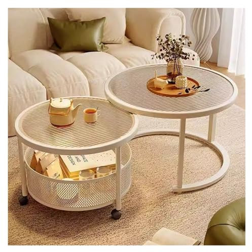 NexaGeniX tavolini da Salotto Tavolino da Soggiorno Tavolino Mobile Combinazione Tavolino Rotondo in Vetro for Uso Domestico Semplice con Ruote Tavolino da caffè Center Table Living Room(Bianco)