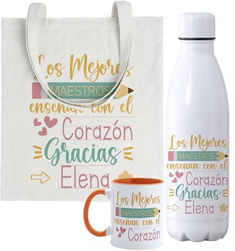 Gente Creativa Regalos de Fin de Curso para Profesores, Tote Bag y Botella Térmica Profesora + Opción de Añadir Taza Personalizada | Regalos Profesores Personalizados, Regalo para Maestra de Infantil