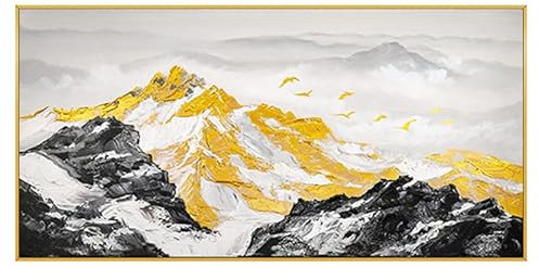 Handmålad abstrakt landskapsfärgad oljemålning på duk, stor oramad modern konstverk med fåglar i flock for vardagsrum, sovrum, kontor, heminredning, 110x220 cm (44x88 tum)(60x120cm(23.6x47.2inch))