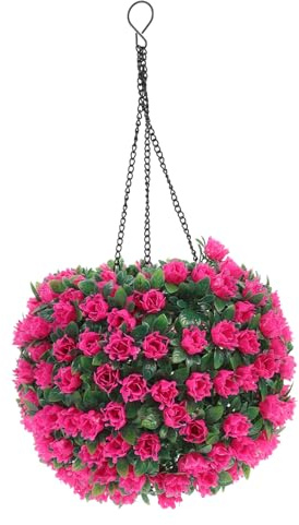 Cabilock Solar Powered Led Hanging Artificial Topiary Flower Ball Lamp Pink Garden Decor for Outdoor Weddings Courtyards Weatherproof Realistic Texture
