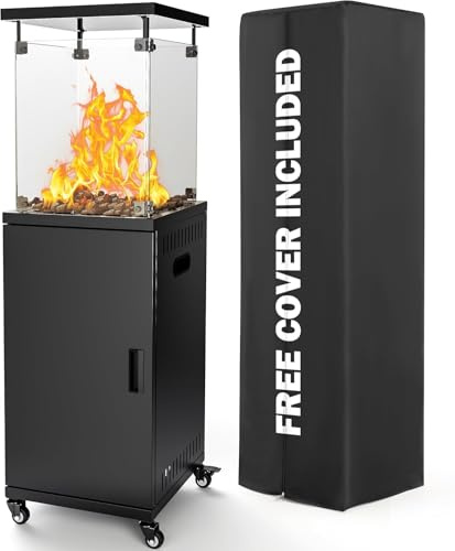 Pamapic 41,000 BTU Propane Patio Heater with Wheels & Cover,CSA Certified Outdoor Heater with Lockable Wheels for Backyard, Balcony,Garden,Weather Resistant(Ink)