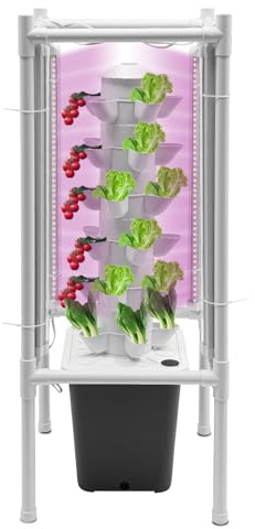 TONFEION Hydroponik-Turm 30 Holes Hydroponic Growing System 6 Etagen mit LED-Beleuchtung, 10L Wassertank, Garten Hydrokultur Anbausystem für Kräuter, Gemüse Indoor
