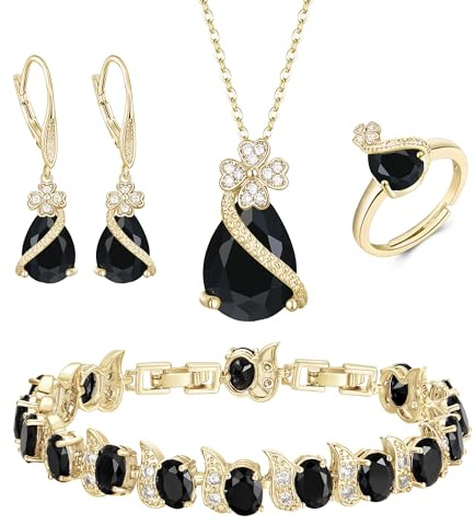 EVER FAITH 4 Stk Klee-Schmuck-Set Birne geformt Cubic Zirkonia Halskette Ohrringe Tennis Armband Ring-Sets formale Schmuck Geschenk für Damen