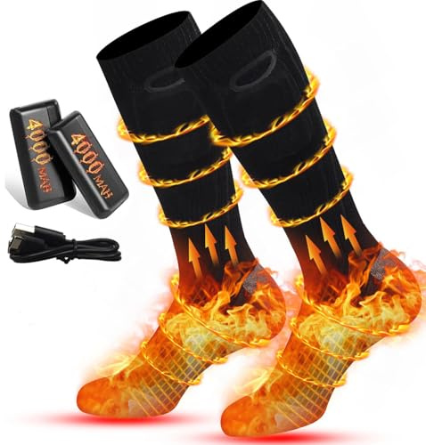 Rasfalo Beheizbare Socken Damen Herren, Wiederaufladbare Heizsocken mit 4000mAh Akku 3 Heizstufen, Beheizte Socken Warme Socken Fusswärmer, Socken Beheizbar für Wintersport im Freien Schwarz