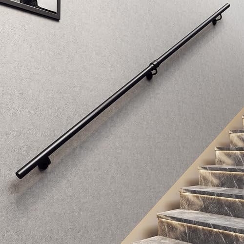 MARXAN Ringhiera a Parete con staffe in Ferro battuto, corrimano per Scale in Tubo Metallico Industriale Nero, Kit per ringhiera per Scale - 1 m, 2 m, 3 m, 4 m, 5 m, 6 m(600cm)