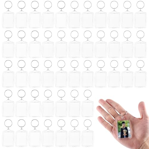 WOPPLXY 100 Stück Schlüsselanhänger Foto, 4,6 x 3,3 cm Schlusselanhanger Bild, Acryl Schlüsselanhänger Transparent für Familienfreunde Personalisierte Bastelgeschenk