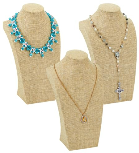 PH PandaHall 3pcs Présentoir à Colliers en Lin, Support de Bijoux Porte Bijoux 3D Chaîne Pendentif Buste Support Organisateur de Bijoux pour Présentation de Bijoux, 17.4x30cm