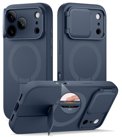 SURITCH för iPhone 17 Pro fodral med kamerakontrollfodral, kameraskydd och justerbart stativ, kompatibelt med MagSafe, stöttåligt skyddande fodral för stötfångare 16,3 cm, blå