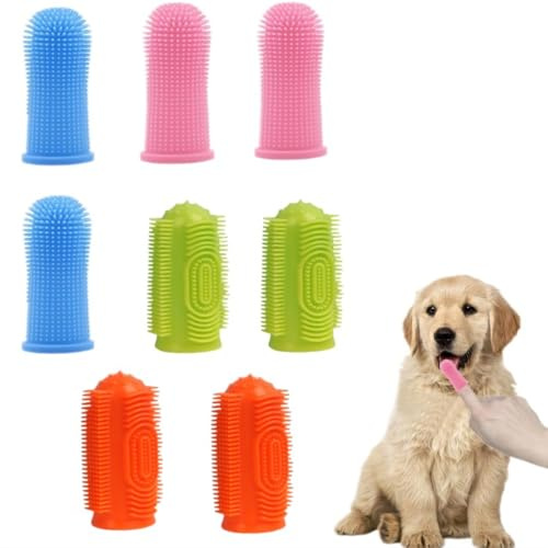 Cepillo de dientes para perros, cepillo de dedo para perros 360º, conjunto de limpieza de dientes de 8 piezas de silicona, adecuado para el cuidado de mascotas pequeñas (dos modelos)
