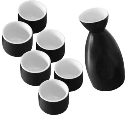 Cabilock Ensemble de tasse en pot à vin tasse à saki japonaise tasses à vin en céramique gobelet à eau gobelet à saké bouteille de saké Noir