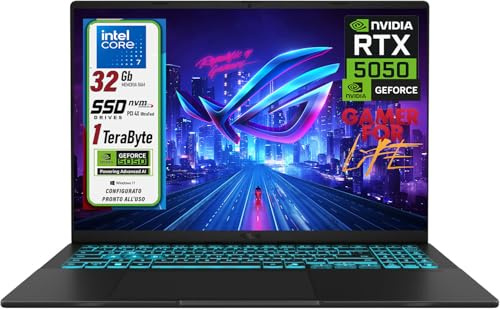ASUS Notebook Portatile Gaming, Intel Core 7 240H da 5,2 GHz, RAM 32GB DDR5, SSD 1TB NVMe, NVIDIA GeForce RTX 5050 8GB, Display 16 FHD IPS, Webcam 1080p, WiFi 6E, Tastiera Retroilluminata, Win 11 Pro