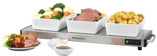Progress Placa Calefactora Inalámbrica - Gran Bandeja Caliente para Alimentos, Calienta Platos, Servidor de Buffet Portátil, 1200W, Carga en 15 Minutos, Mantiene el Calor durante 60 Minutos