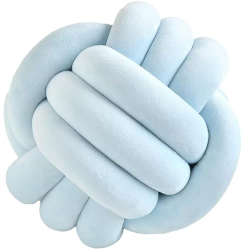 Cojín Decorativo con Nudos, Cojines Redondos Decorativo de Terciopelo,Almohada Decorativo para Sofá,Cojín Redondo para Dormitorio(Azul Claro,D: 22cm/8.6in)