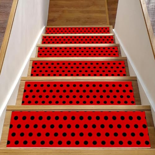 Alfombra antideslizante para peldaños de madera de 76 x 20 cm, 15 piezas, para peldaños de madera en interiores, con bordes rojos, para niños, ancianos y perros