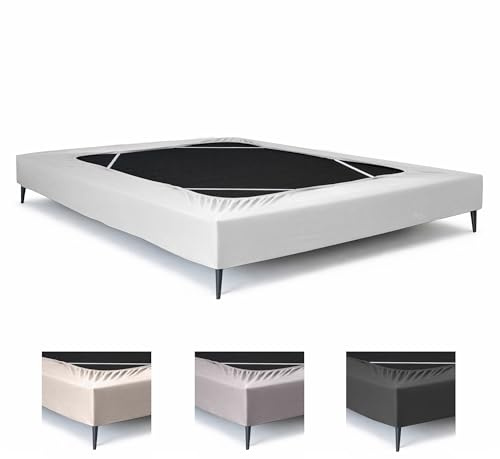 Textilhome Cache-Sommier Extensible Jersey Stretch 150/160x200 Blanc | Protège et rénove le sommier avec un tissu extensible, ajusté, résistant et facile à entretenir.