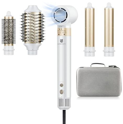 webeauty 6 in 1 Airstyler, Hochgeschwindigkeit Föhn mit Föhnbürste-Weiß | 110,000U/Min,30M/S, Föhn mit Föhnbürste, Rundföhnbürste, Air Lockenstäbe, 500 Millionen Negative Ionen Hairstyler