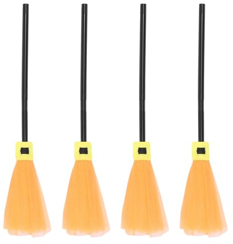ROMISBABA 4 Piezas Escoba de Bruja Halloween Decoración Ligera y Duradera para Fiesta Escoba Mágica de Malla para Interiores y Exteriores Complemento para Disfraz y Ambiente Temático