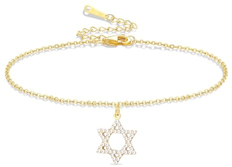 VASSAGO Braccialetto Della Stella di David per gli Uomini Donne Braccialetto con Ciondolo a Forma di Stella Ebraica di David Regolabile con Esagonale Protezione Gioielli Ebrei Hanukkah Regali (Oro 1)