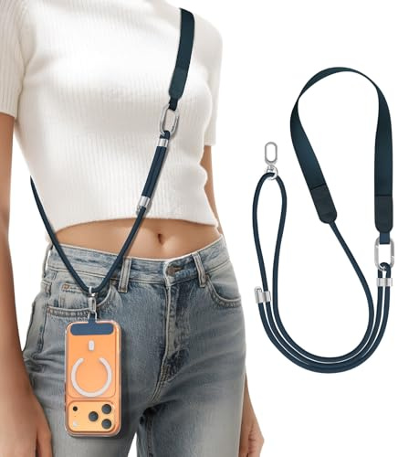 Niunisi Crossbody Phone Lanyard with Phone Tabs, Skin-Friendly Neckband | Upgrade Metal Buckle Adjustable Neck Phone Strap Compatible with Most Smartphones, Denim Blue