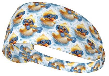 Diademas de entrenamiento para mujer – Bandas elásticas antideslizantes para la cabeza para el cabello de mujer, lindo estampado de pato de natación, banda de sudor que absorbe la humedad para