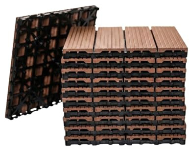 Mega Holz WPC Terrassenfliesen BRAUN - Bodenfliesen mit Klicksystem für Balkon, Wintergarten und Terrasse - Wetterfester Bodenbelag als 30x30 cm große Fliesen - Wetterfest (5m² - 55 Fliesen)