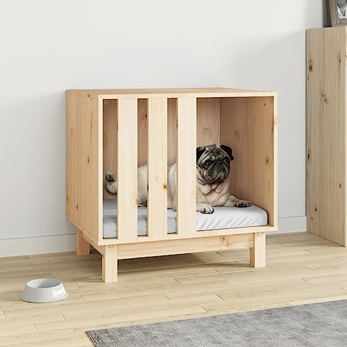Mokuyary Hundkoja 60 x 45 x 57 cm massivt trä furu, hundhus hundkoja, hundbädd valplekhage