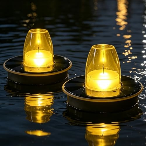 2 Stück Solar LED Teelichter Außen, Solar Schwimmende Flammenlicht, LED Kerzen Elektrische, LED Flammenlicht Solar Schwimmende Poolbeleuchtung Ip66 Wasserdicht, Garten Teich Deko, Für Außenbereich