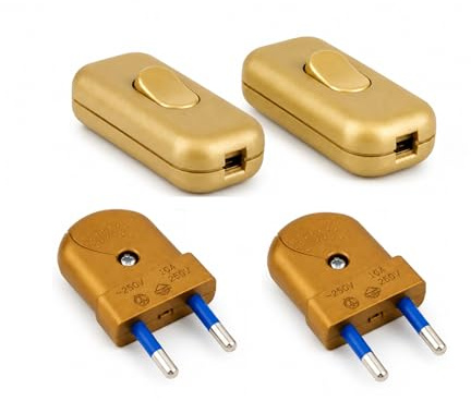 Kit Restauro Lampade Vintage Oro – 2 Spine Elettriche e 2 Interruttori Passafilo ON/OFF Coordinati per Abat Jour, Piantane e Lampade Retrò Artigianali – Prometeo Electronics