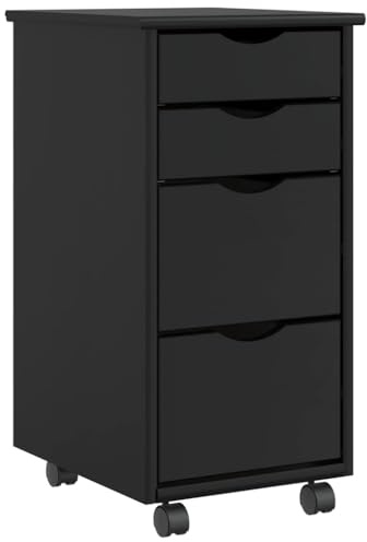 LoogCape Rullcontainer Moss svart rullskåp med 4 lådor av massiv furu, 34 x 39 x 65,5 cm, mobilt förvaringsutrymme för kontor och verkstad