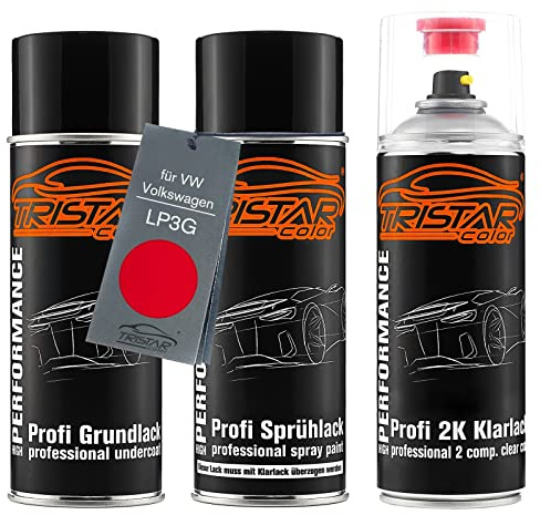 TRISTARcolor Autolack Set Spraydosen für VW/Volkswagen LP3G Flashrot +2K | Vermelho Flash, Set aus Grundlack + Basislack + 2K Klarlack, Sprühdosen 400ml