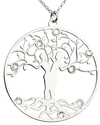 Aka Gioielli® - Collana con Ciondolo Albero della Vita e Cristalli in Argento 925 Rodiato, Modello Amore Eterno, Regalo donna e ragazza
