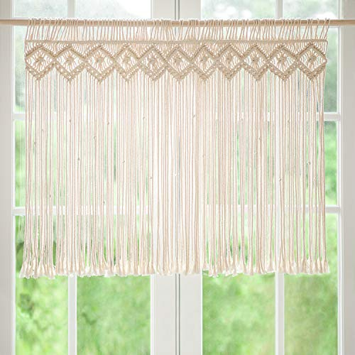 Mkono Makramee Vorhang Fenster Wandbehang Boho Deko Gewebt Wandteppich Wanddeko Outdoor Vorhang für Hochzeit Dekoration Wohnung, 95 X 66cm