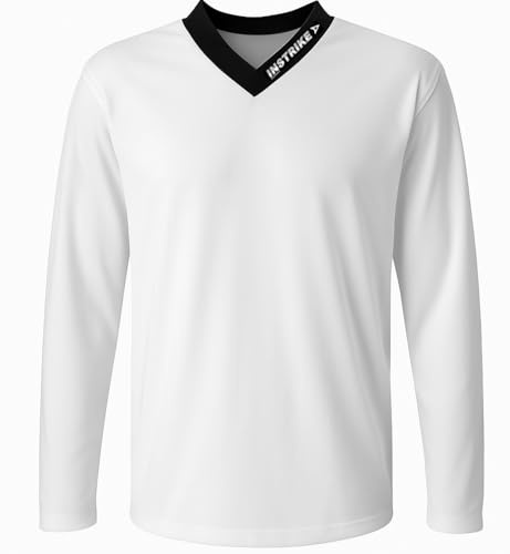 Instrike Professionell träningströja för ishockey och inline-hockey barn och vuxna tröjor med subtil logotyp som ska tryckas extra vid behov, Vitt, XS