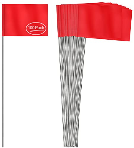 Anley Stake Flags – 10 x 13 cm Vinyl-Markierungsfahnen mit 38,1 cm Stahlstange – Landschaftsbau, unterirdische Versorgungsunternehmen, Kanalisation und Vermessung (100 Stück, rot)