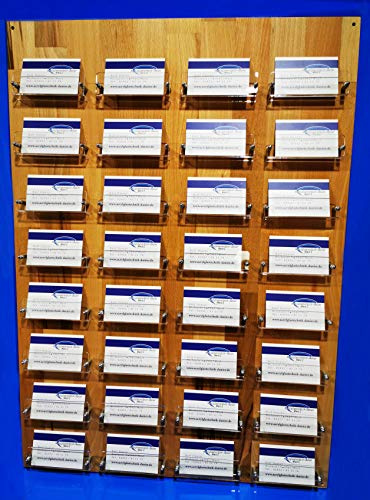 Acrylglastechnik Danier 32-Fach Visitenkarten Halter zur Wandmontage aus Acrylglas und Holz