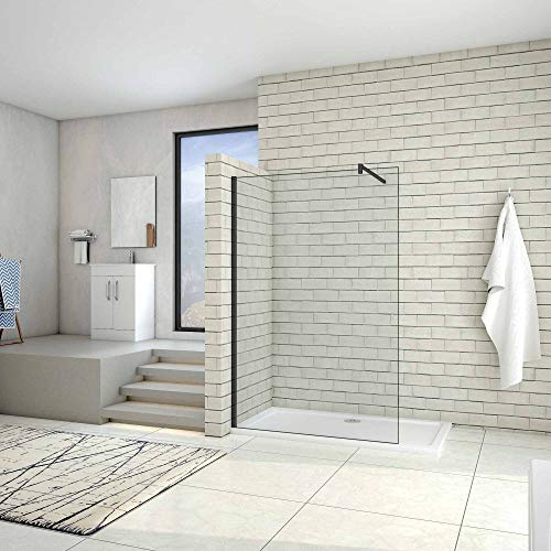 AICA paroi de douche 150x200cm profilé noir mat paroi de douche noire mat à l'italienne avec une barre de fixation noire