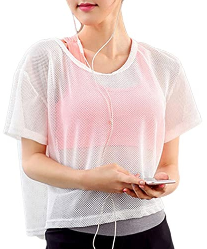 ORANDESIGNE Malla GóTica De Manga Larga Tops De Rejilla Blusas Ropa De Mujer Moda SóLido Malla Ver A TravéS De Goth Manga Larga De Red De Pesca Tops Camiseta para Mujer Verano G Blanco M