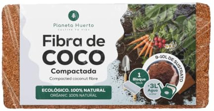 Planeta HUERTO | Sustrato Fibra de Coco Compactada, Tierra Ecológica Ligera y Aireada, Alta Retención de Agua, pH Neutro - Sustrato Fibra Ideal para Semilleros y Cultivos en Maceta