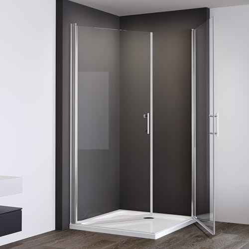 IMPTS Duschkabine 80 x 80 Eckeinstieg mit Pendeltür Duschabtrennung Doppelt Schwingtür Duschtür Nische Duschwand aus 6mm Sicherheitsglas mit Nano-Beschichtung Hohe 195cm, OHNE Duschwanne