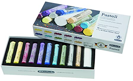 Schmincke – Pastell, Karton-Set mit 10 Farben + 1 x Weiß in XL, 77 751 097, Holzkasten mit 11 Pastellstiften, handgefertigte Pastelle, brillante, samtmatte, höchst lichtechte Farbtöne